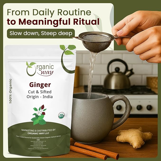 Organic Way Dried Ginger Root Cut &amp Sifted (Zingiber officinale) - Herbal Tea | Kosher &amp USDA Certified | Vegan Non-GMO &amp Gluten Free | 100% Raw from India (2LBS - 32Oz.)