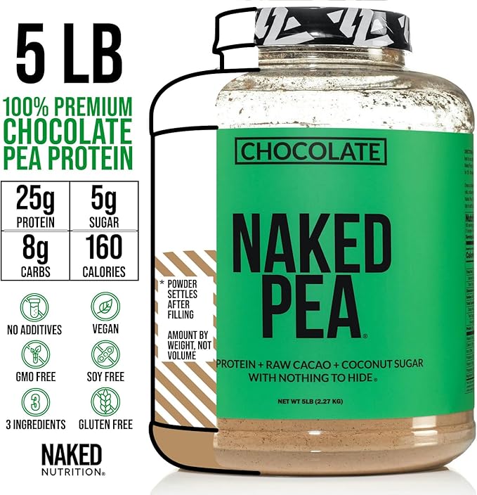 NAKED Chocolate Pea Protein Isolate 5LB Bulk PB Powdered Peanut Butter 1.5LB (45 Servings) – Plant-Based Vegan Non-GMO Gluten Free Soy Free Lactose Free