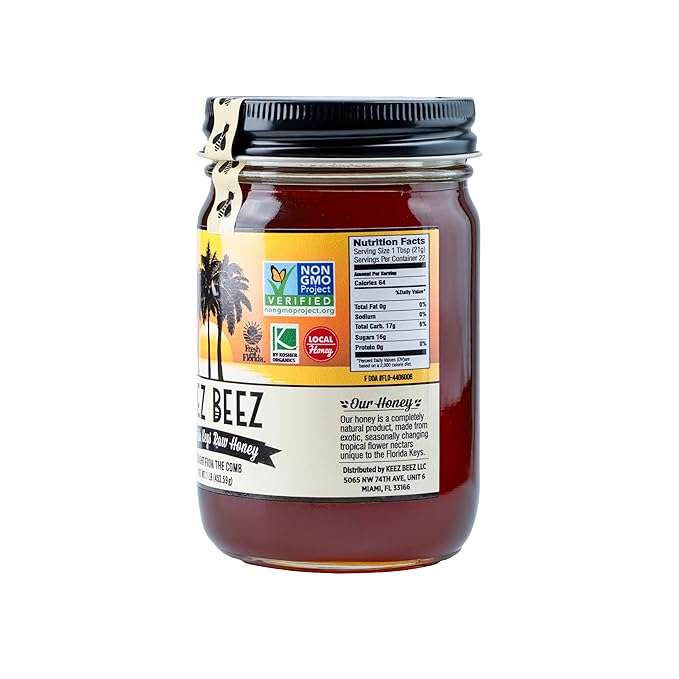 KEEZ BEEZ 100% Natural Raw Gold Honey – Citrus 16 fl oz (1 lb) in Glass Jar – Organic Non-GMO Kosher Certified Key Lime and Kumquat Flavor Perfect for Desserts and Everyday Use