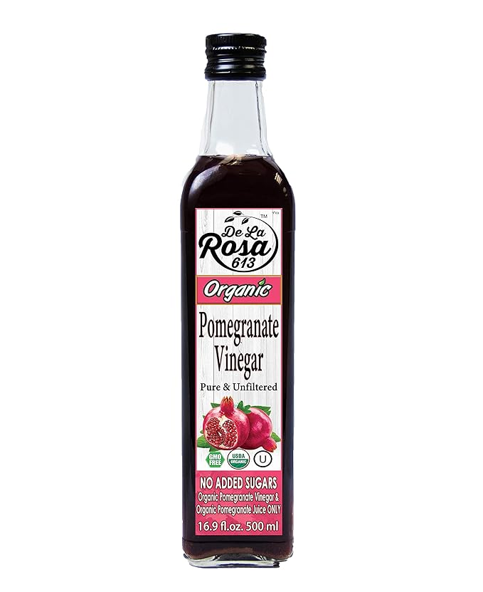 De La Rosa Organic Extra Virgin Olive Oil &amp Pomegranate Vinegar 100% Pure Raw &amp Unfiltered Vegan Kosher Non-GMO &amp Gluten Free Great for Salad Dressings &amp More 16.9 Oz (Pack of 2)