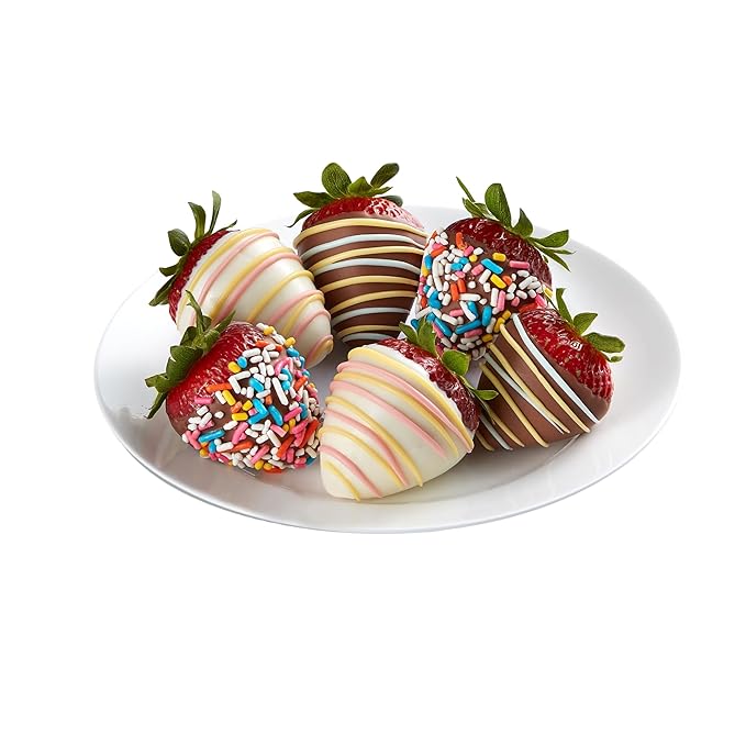 Shari’s Berries Birthday Strawberries | Chocolate Covered Strawberry Gift Box | Ideal for Valentine's Day Anniversary Birthdays Congratulations or Saying Thank You (Half Dozen 6 Berries)
