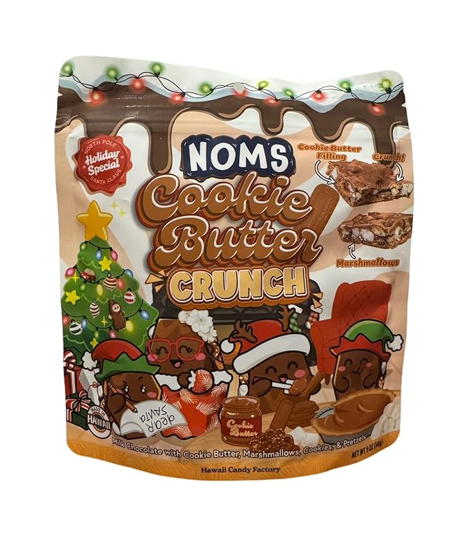 NOMS Cookie Butter Crunch Milk Chocolate Candy – Cookie Butter Filling with Marshmallows Cookies &amp Pretzels – Holiday Special 5 oz Bag