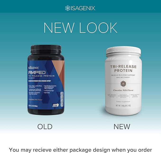 Isagenix Tri-Release Protein - Advanced Muscle Recovery - 25g of Protein - Three-Stage Protein Release for Sustained Absorption - Non-GMO - 19.3 oz - (Chocolate Milk) - Up to 28 Servings - Canister