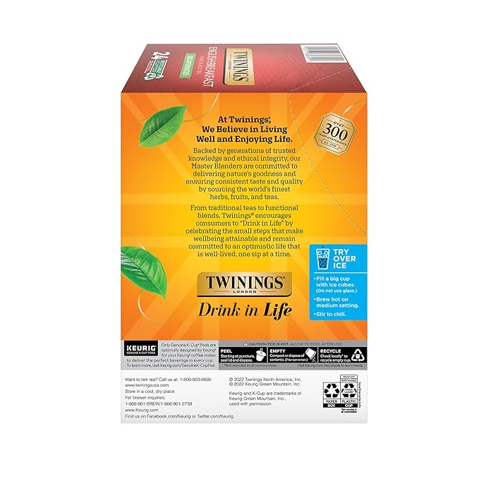Twinings Decaf English Breakfast Tea Single Serve K-Cup Pods for Keurig Naturally Decaffeinated Black Tea Smooth Flavorful Robust 96 CountTwinings Decaf English Breakfast Tea K-Cup Pods for Keuri