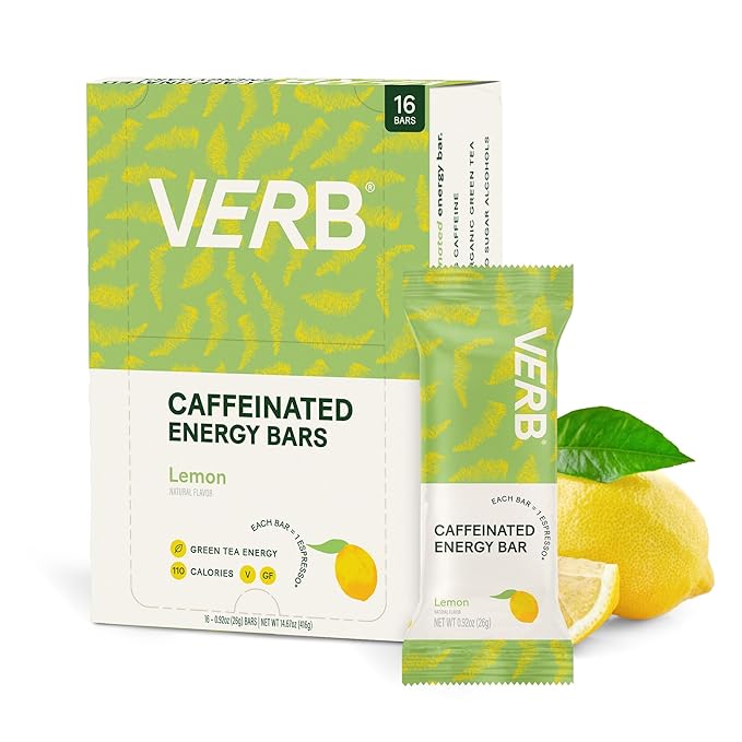 Verb Energy Caffeinated Bars – Lemon Energy (16) Chocolate Chip Cookie Dough Protein (12) Birthday Cake Protein (12) – 40 Count Variety Pack with Organic Green Tea