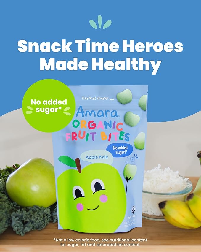 Amara Organic Fruit Bites Apple Kale - No Artificial Colors/Dyes Added Sugar Dairy-Free Fruit Snacks Made with Organic Whole Foods Healthy Fruit Snacks for Kids - 6 Pack