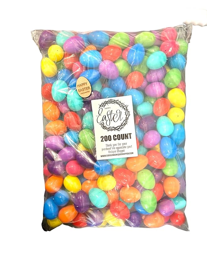 Candy Filled Plastic Easter Eggs Multicolor Hinged Eggs with Premium Chocolate Candy Easter Egg Hunt Party Supplies (200 ct)