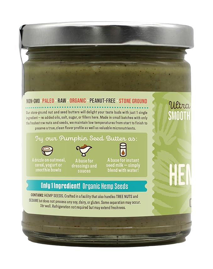 Dastony Organic Raw Hemp Seed Butter 8 oz | Only One Ingredient | Vegan Paleo and Keto Friendly Non GMO Gluten-free - Pack of 6