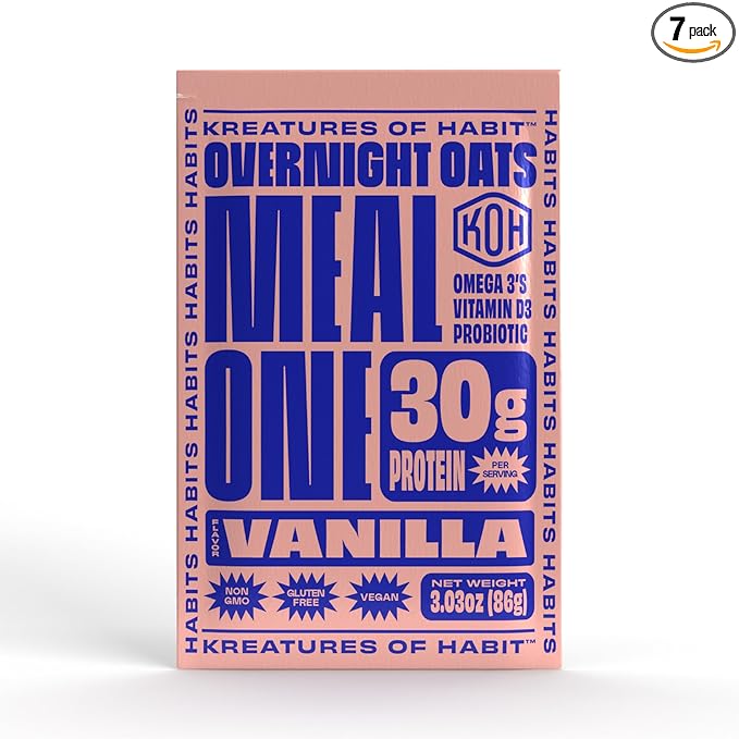 Kreatures of Habit MEAL ONE | Overnight &amp Instant Superfood Protein Meal Replacement | Gluten Free Dairy Free 30g of Plant Based Protein With No Added Sugar | Vanilla | Pack of 7