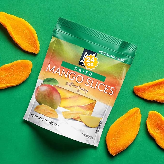 Dried Mango Slices 24 oz Value Pack + 5 ml Measuring Spoon – Sweet &amp Chewy Dried Fruit Snack Bundle Resealable Bag