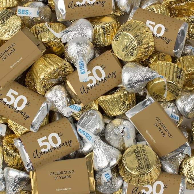 Golden 50th Anniversary Candy for Gold Chocolate Party Favors Candy Buffets and Anniversary Party Decorations and Gifts (1.62 lbs Approximately 110 pieces)