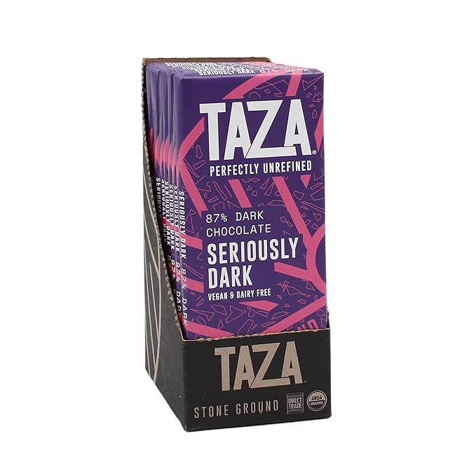 Taza Chocolate Organic Amaze Bar 87% Stone Ground Seriously Dark 2.5 Ounce (10 Count) Vegan
