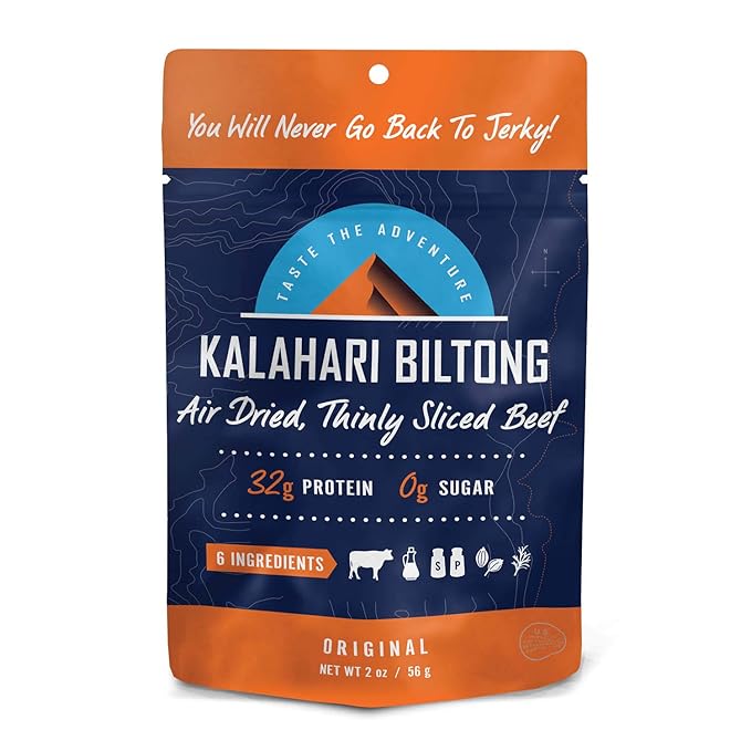 Original Kalahari Biltong Air-Dried Thinly Sliced Beef 2oz (Pack of 8) Sugar Free Gluten Free Keto &amp Paleo High Protein Snack
