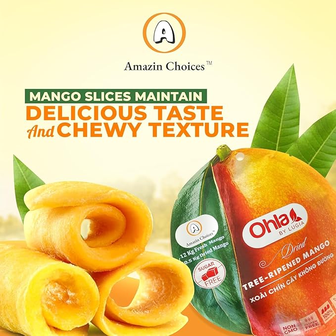 Dried Tree-Ripened Mango 21.15 Oz - Pack of 3 - Premium Dried Mango Strips Unsweetened Non-GMO Vegan Gluten Free Sugar-Free Fruit Slices by Amazin Choices. Snack Viet Mangoes Slices