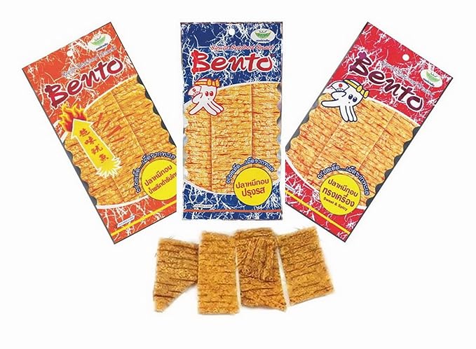 Bento Bake Seasoned Squid &amp Surimi Seafood Thai Snack Choose from 3 Flavors 5 gram (Pack of 24)