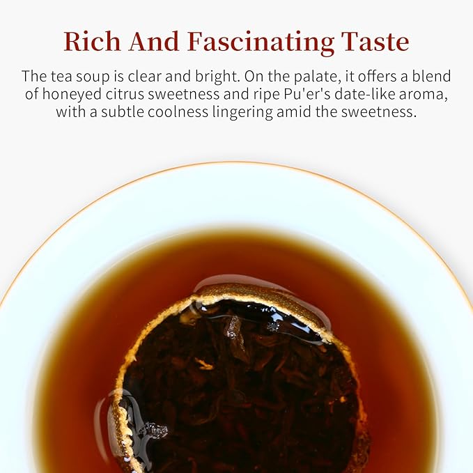 CHADUO Tangerine Peel Puerh Tea Xinhui Dahonggan Orange Peel Puer Xinhui Chenpi Pu'er Da Hong Gan Mandarin Orange Peel Puerh 7.05oz/200g Ripe Pu-erh Rich Citrus Aroma And Aged Pu'er Fragrance 大红柑 普洱茶