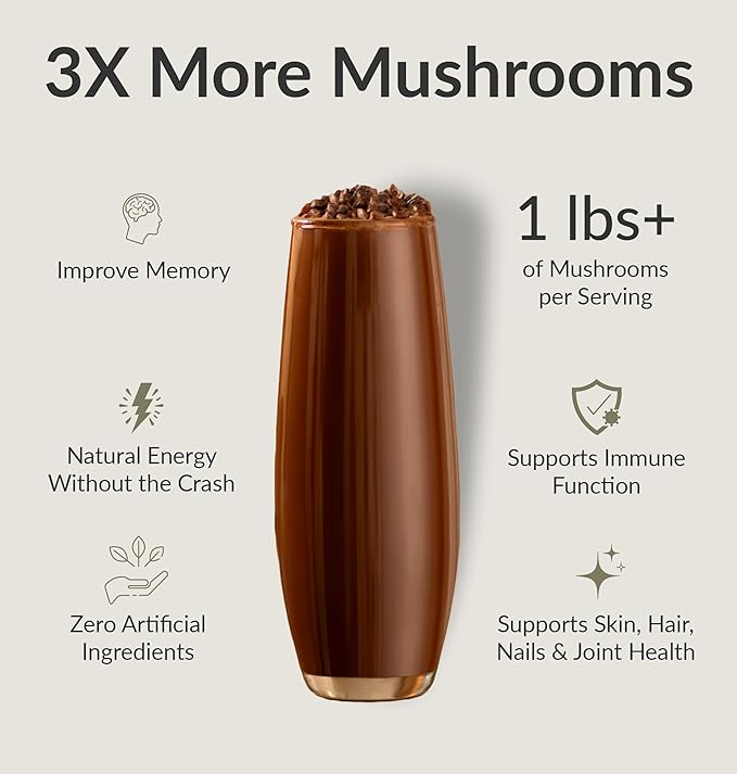 BIOptimizers Mushroom Coffee Alternative – Chocolate Drink – Lion’s Mane Chaga Reishi + Collagen Peptides for Focus Energy &amp Gut Health – Adaptogenic Mushrooms &amp MCT Powder – 30 Servings