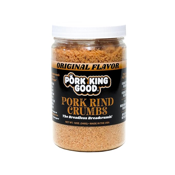 Pork King Good - Pork Rind Breadcrumbs - 2 Pack! Keto Friendly Paleo Gluten-Free Sugar Free Zero Carb Panko Substitute (Two 12 Oz Jars) (Original 2 Pack)