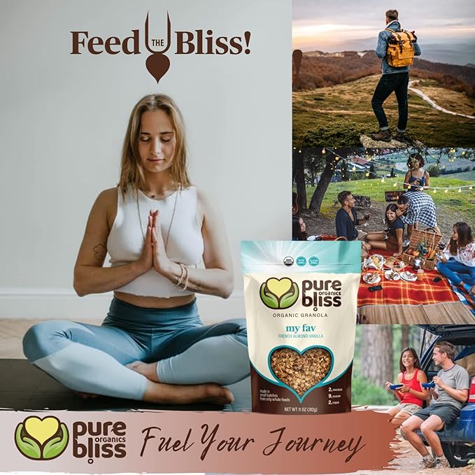 Pure Bliss Organic My FAV Granola (French Vanilla Almond) Certified Organic and Gluten Free Non-GMO Great Tasting Natural Healthy Snack Small Batch Artisan Granola Cereal Simple Satisfying Superfo