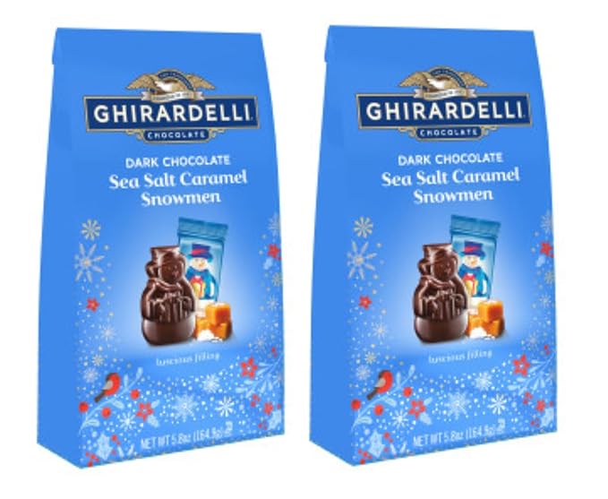 Ghirardelli Dark Chocolate Sea Salt Caramel Snowmen Large Bag Pack of Two - 5.8 oz Bags