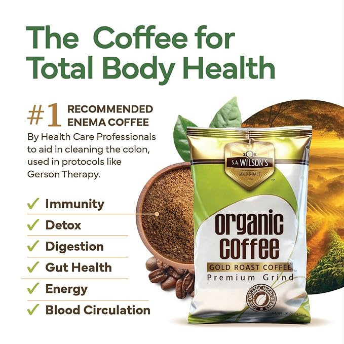S.A. Wilson’s Coffee Enema – Organic Enema Coffee – USDA Organic Ground Coffee – High Caffeine &amp High Palmitic Acid for Liver Detox Colon Cleanse Digestion &amp Energy Support – Enema Detox Sup