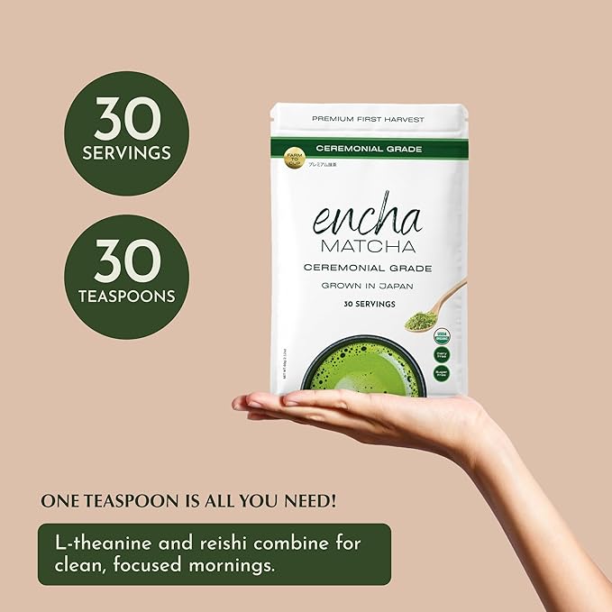 Encha Matcha - Ceremonial Grade Matcha Powder Organic First Harvest Japanese Green Tea Powder From Uji Japan (60g/2.12oz)