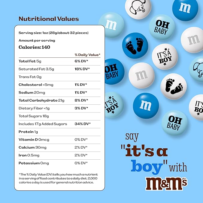 M&ampM'S World It's A Boy Milk Chocolate Candy 2lb Bag with White and Blue M&ampM'S for Baby Boy Showers Gender Reveal Parties and Baby Celebration Favors