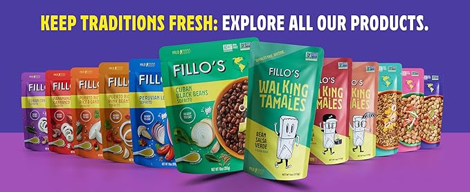 Fillo's Cuban Congri - Black Beans and Rice Ready to Eat Rice with Beans 8 oz Pk of 6 Gluten-Free Preservative-Free Microwavable Meals Non-GMO Vegan