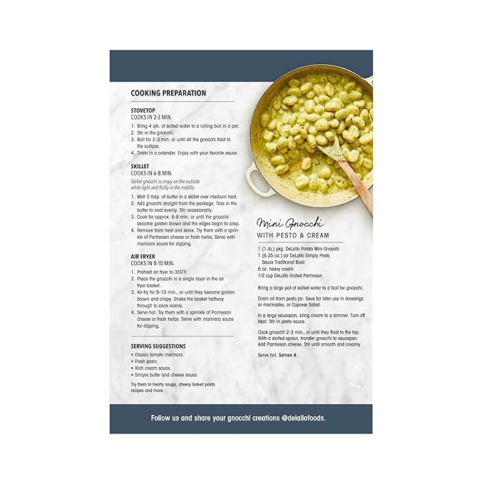 DeLallo Mini Potato Gnocchi Pasta Made in Italy Light and Airy Texture Small-Sized Dumplings for Soups and Baked Dishes Kosher Non-GMO 16 oz Box (8 Pack)