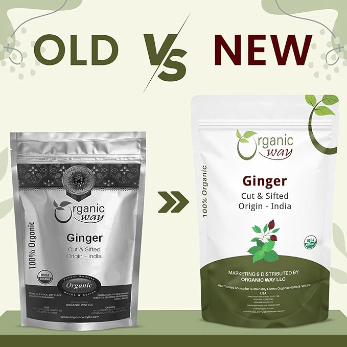 Organic Way Dried Ginger Root Cut &amp Sifted (Zingiber officinale) - Herbal Tea | Kosher &amp USDA Certified | Vegan Non-GMO &amp Gluten Free | 100% Raw from India (2LBS - 32Oz.)