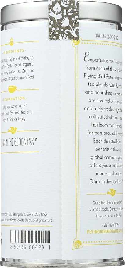 FLYING BIRD BOTANICALS White Lemon Ginger Tea 15 CT