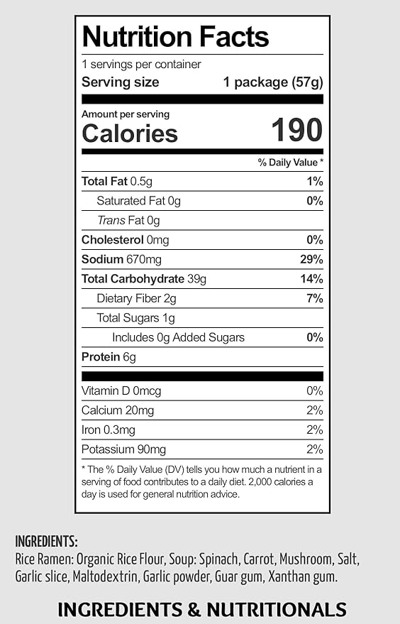 Garlic Vegetable Rice Ramen Noodle Soup Gluten-Free Vegan 2 oz 6 Count