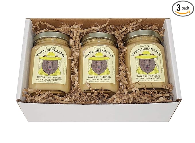 Swan's Maine Beekeeper - Raw Unfiltered Wildflower Honey - 10 oz (3 Pack)