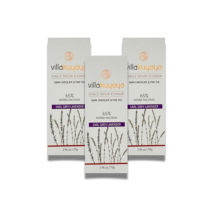 Villakuyaya Premium Dark Chocolate Earl Grey Lavender 65% – Gourmet Ecuadorian Cacao with Earl Grey Tea &amp Lavender Flowers Vegan &amp Gluten-Free (Pack of 3)