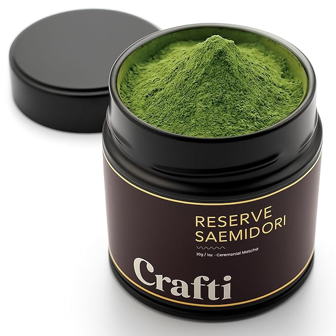 Crafti Ceremonial Grade Matcha Powder | 100% First Harvest | Single Cultivar | Saemidori | Unsweetened Authentic Japanese Matcha Green Tea Powder from Yame Fukuoka (30g / 1.06oz)