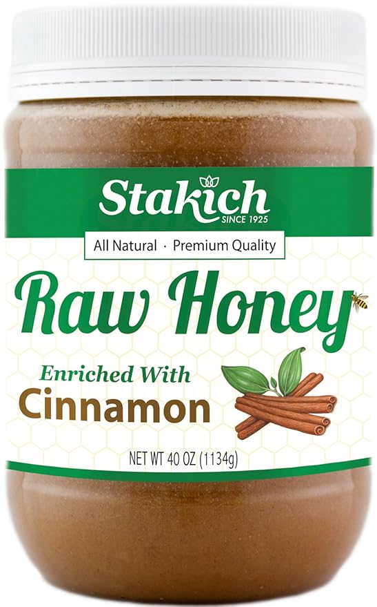Stakich Cinnamon Enriched Raw Honey - Pure Unprocessed Unheated - 40 Ounce