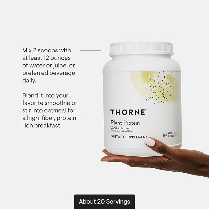THORNE - Plant Protein - 22 Grams of Vegan Protein Powder - Pea Rice &amp Chia Seed Protein with Complete Amino Acid Profile - NSF Certified for Sport - Vanilla - Gluten-Free - About 20 Servings