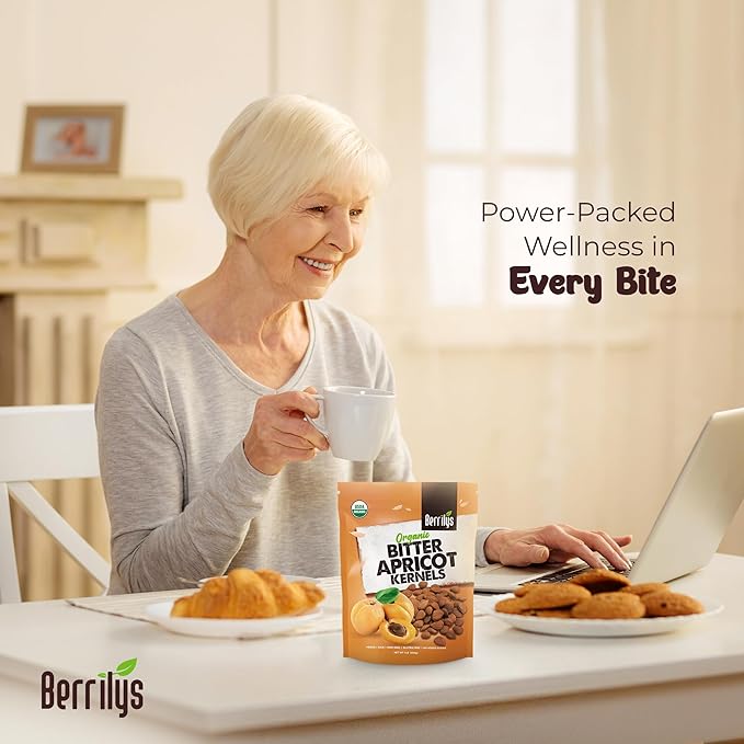 Berrilys Organic Bitter Apricot Kernels - USDA Certified Organic Bitter Apricot Seeds - Natural &amp Non-GMO Premium Quality Kernals No Sulfur or Additives - 16 oz