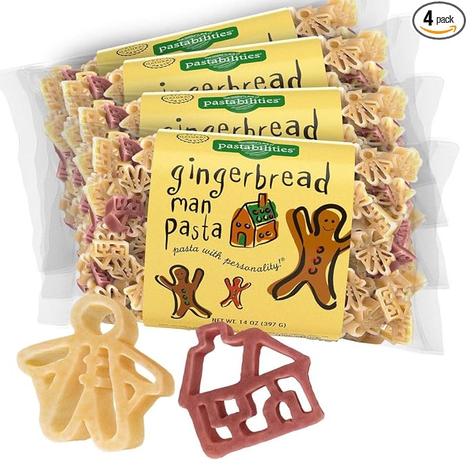 Pastabilities Fun Shaped Pasta for Kids - Gingerbread Man and House - Chistmas Holiday Theme Non-GMO Natural Wheat and Vegetable Pasta All-Natural Kosher Certified Made in the USA (4 Pack 14 Oz)