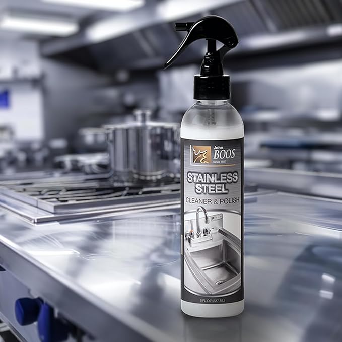 John Boos Stainless Steel Cleaner with Fine Mist Spray Lavender Scent 8 oz - Streak-Free Cleaning Polish &amp Stain Remover for Stoves Ovens Sinks &amp Kitchen Surfaces