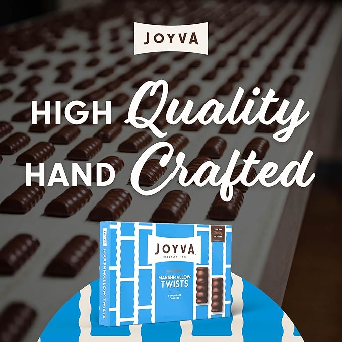 Joyva Classic Marshmallow Twists | Pack of 2 9oz Boxes | Fluffy Marshmallow Center with Smooth Dark Chocolate Coating | Kosher Parve | Free of Dairy Gluten Soy and Preservatives