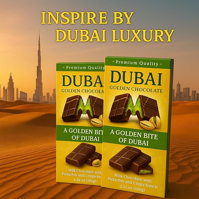 Zimply Foods 2 Packs Each 3.53 Oz Dubai Chocolate Bars - Luxurious Milk Chocolate with Pistachio and Crispy Kunefe Middle Eastern-Luxury Artisan Pistachio Dubai Choclate Gift for Gifting. Premium Qua