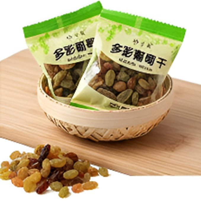 Rainbow Seedless Raisins - 4 Flavors Individually Wrapped Snack Packs Large Plump Dried Fruit For Baking Cooking &amp Direct Eating(9g*60 packs)
