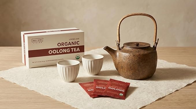 Organic Oolong Tea USDA Certified Single Serve Loose Leaf Low Caffeine Natural Energy (32-Pack)