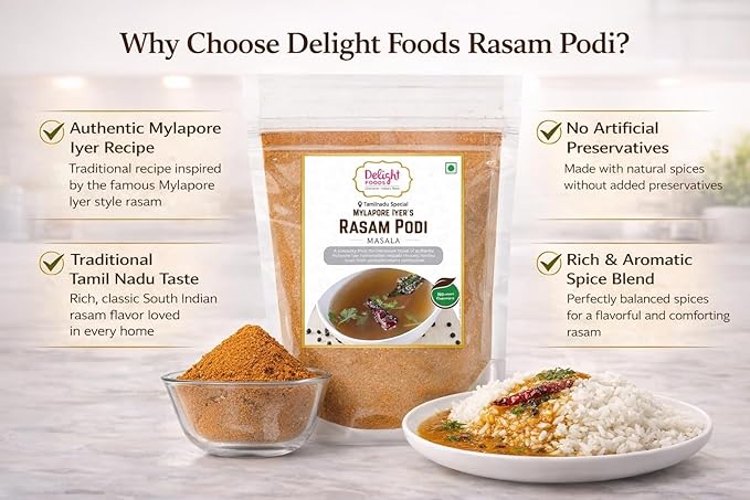 Delight Foods Mylapore Iyer's Rasam Podi 350g - Ready Masalas | Mixed Spices | Tamil Nadu Special | NO PRESERVATIVES