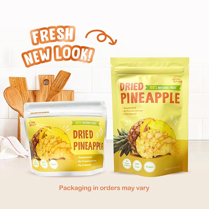 The Daily Good Soft-Dried Pineapple Slices | All Natural Superfood Snacks for Adults &amp Kids | Healthy Soft and Chewy | No Sugar Added or Preservatives Gluten Free Vegan (1.41 oz Pack of 3)