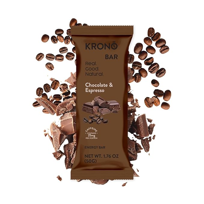 Krono Nutrition Energy Bar - Made with Natural Ingredients - Vegan - Gluten Free - Nuts Free - Soy Free - 50 gram per bars - 12 bars per box (12 count Chocolate &amp Espresso)
