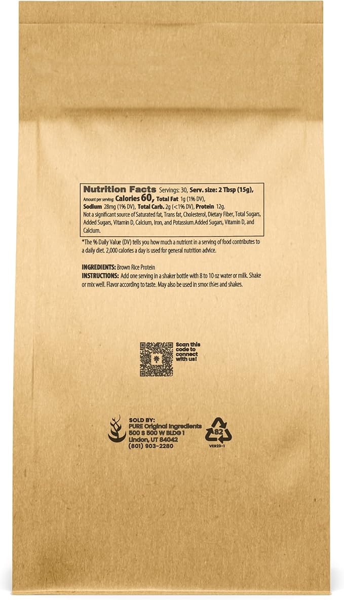 PURE ORIGINAL INGREDIENTS Brown Rice Protein Powder and Soy Protein Isolate Bundle 1 lb Each Vegan No Fillers Vegan