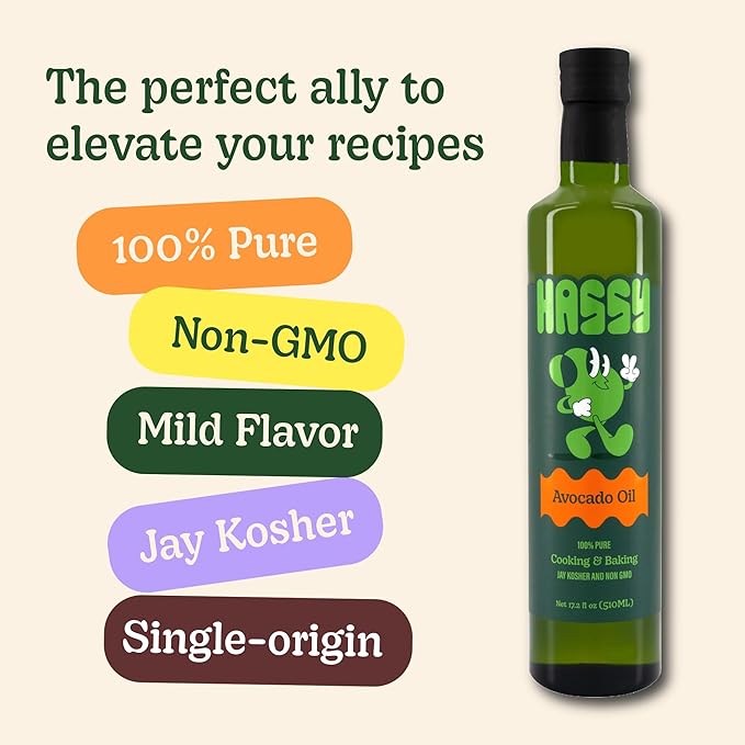 HASSY Avocado Oil 100% Pure  Cooking &amp Baking High Smoke Point Non-GMO Kosher  17.2 fl oz 510 ML - Created by Avocado Farmers – High-Heat Frying Grilling &amp Everyday Cooking - Keto &amp