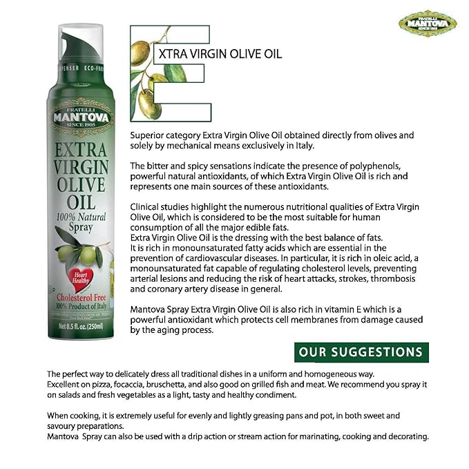 Mantova Extra Virgin Olive Oil Spray Set - Organic Extra Virgin Olive Oil Spray | 100% Extra Virgin Olive Oil Spray - Product Of Italy 3 Count 8 Fl Oz